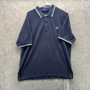 Fred Perry Polo Shirt Mens 46 Navy Blue Light Blue Trim Cotton Pique Preppy